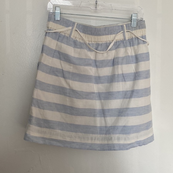 LOFT Light Blue Stripped Elastic Waist Linen Mini Skirt 2 Pockets Sz S - Picture 3 of 11